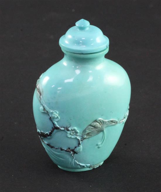 A Chinese turquoise matrix snuff bottle and stopper, 1900-1950, 5.5cm incl. stopper